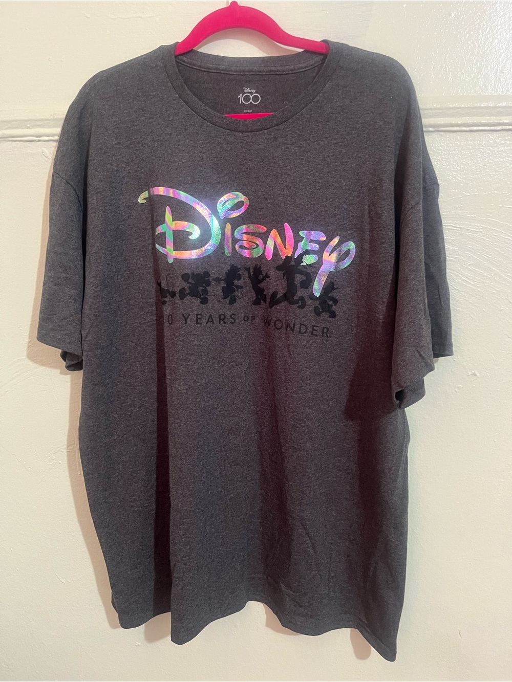 Disney Men’s / Unisex Charcoal Short-Sleeve Tee with Iridescent Logo (NWOT)